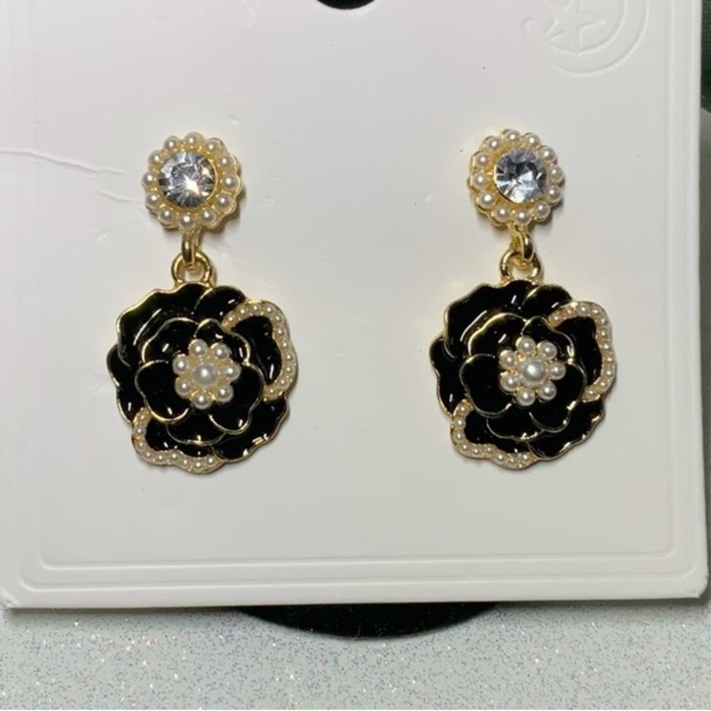 Flower Enamel Post Dangle Earring